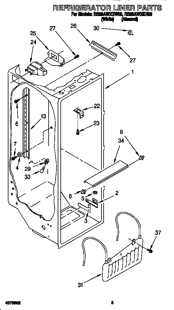 Roper RS25AWXEN00 refrigerator liner diagram