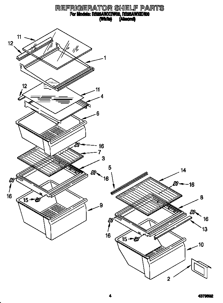Roper RS25AWXEN00 refrigerator shelf diagram