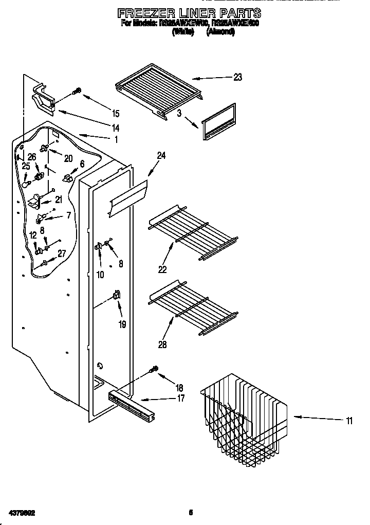 Roper RS25AWXEN00 freezer liner diagram