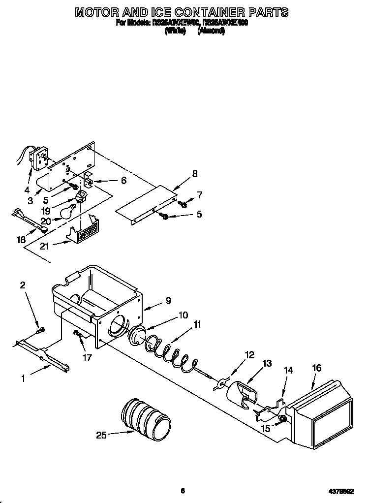 Roper RS25AWXEN00 motor and ice container diagram