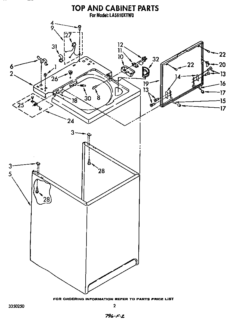 Whirlpool LA5610XTM0 top and cabinet diagram