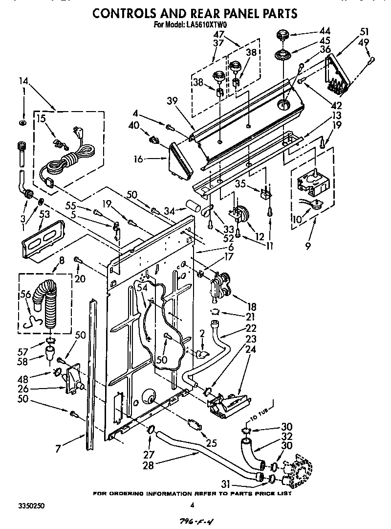 Whirlpool LA5610XTM0 controls and rear panel diagram