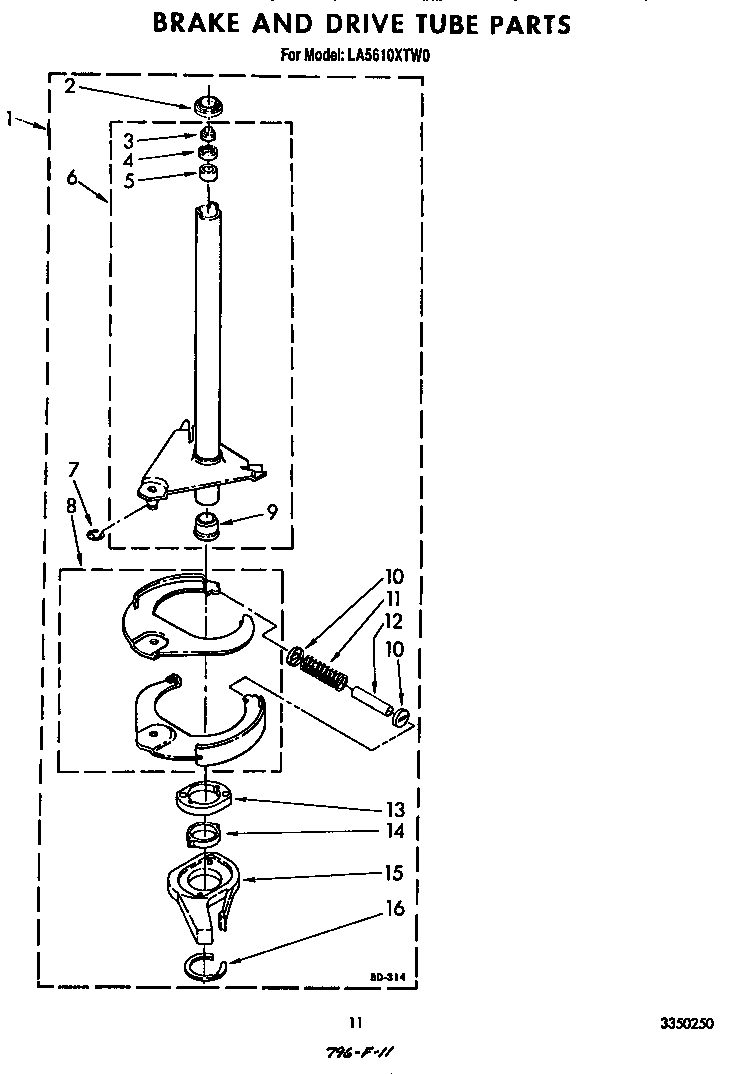 Whirlpool LA5610XTM0 brake and drive tube diagram