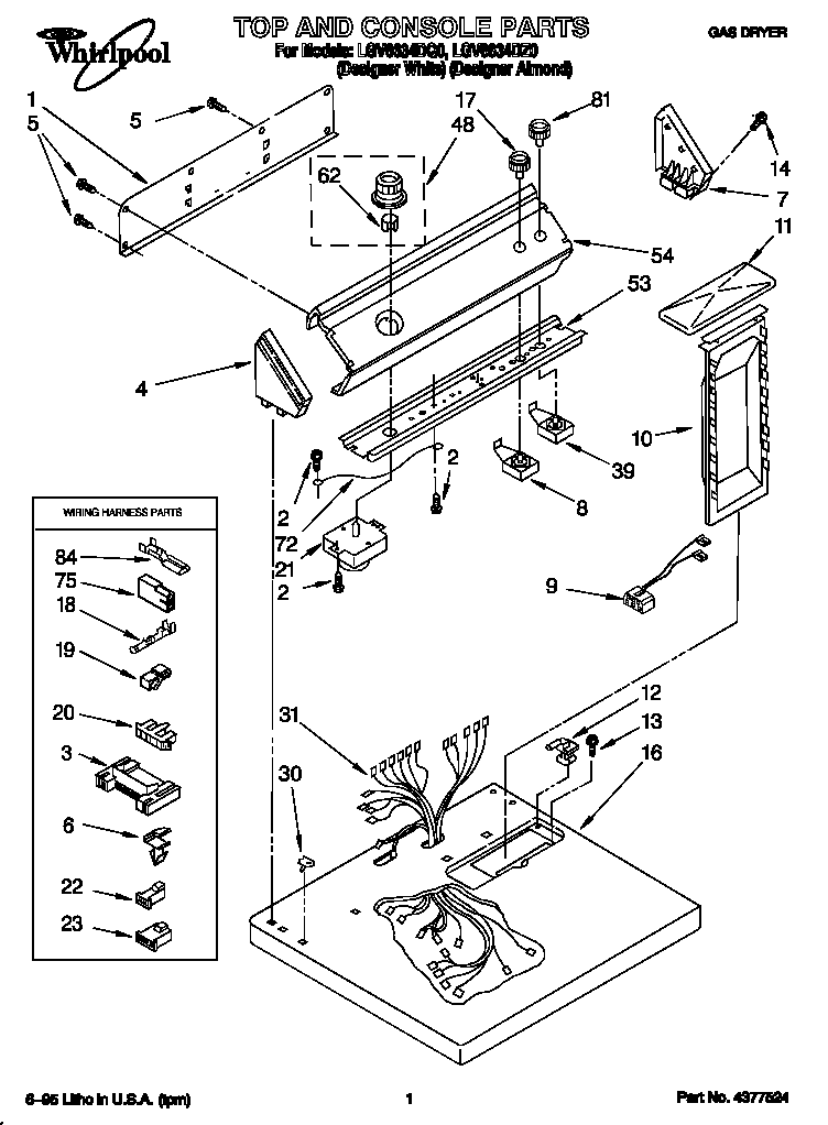 Whirlpool LGV6634DQ0 top and console diagram
