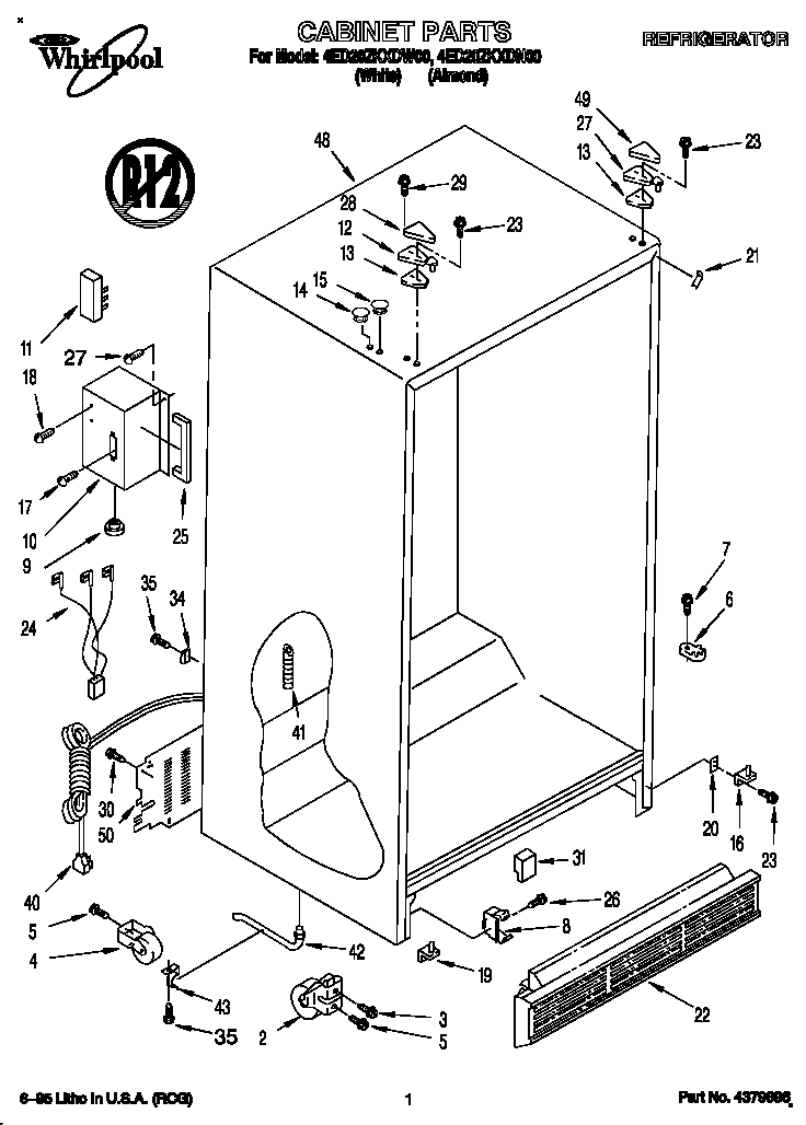 Whirlpool 4ED20ZKXDN00 cabinet diagram