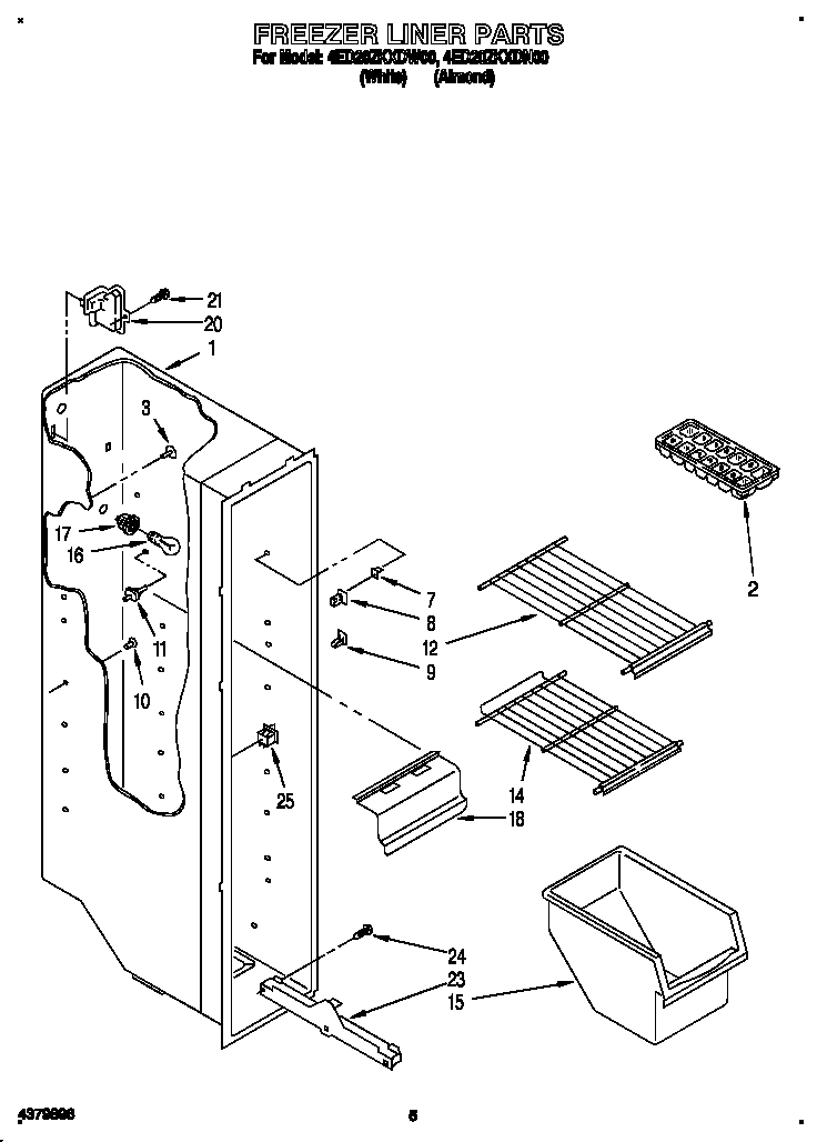 Whirlpool 4ED20ZKXDN00 freezer liner diagram
