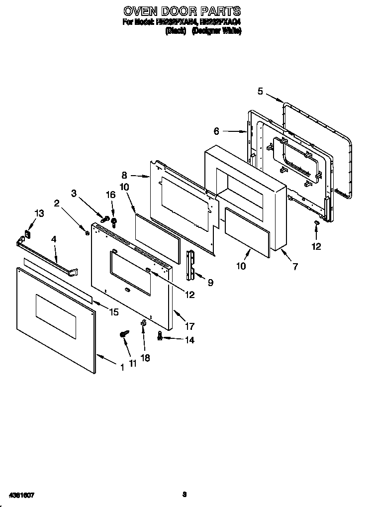 Whirlpool RB262PXAQ4 oven door diagram