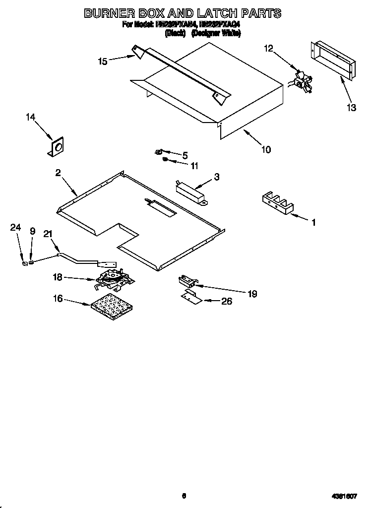 Whirlpool RB262PXAQ4 burner box and latch diagram