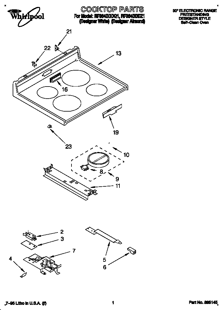 Whirlpool RF364BBDZ1 cooktop diagram