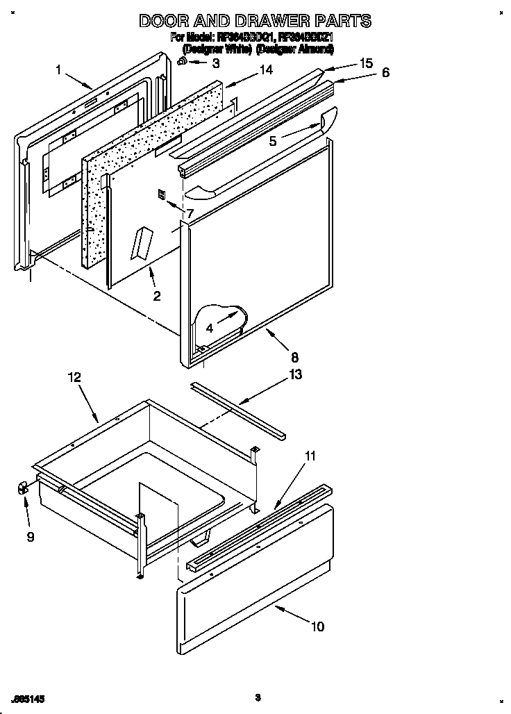Whirlpool RF364BBDZ1 door and drawer diagram