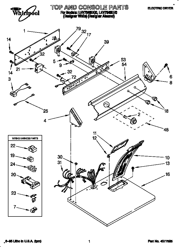Whirlpool LEV7646DQ0 top and console diagram