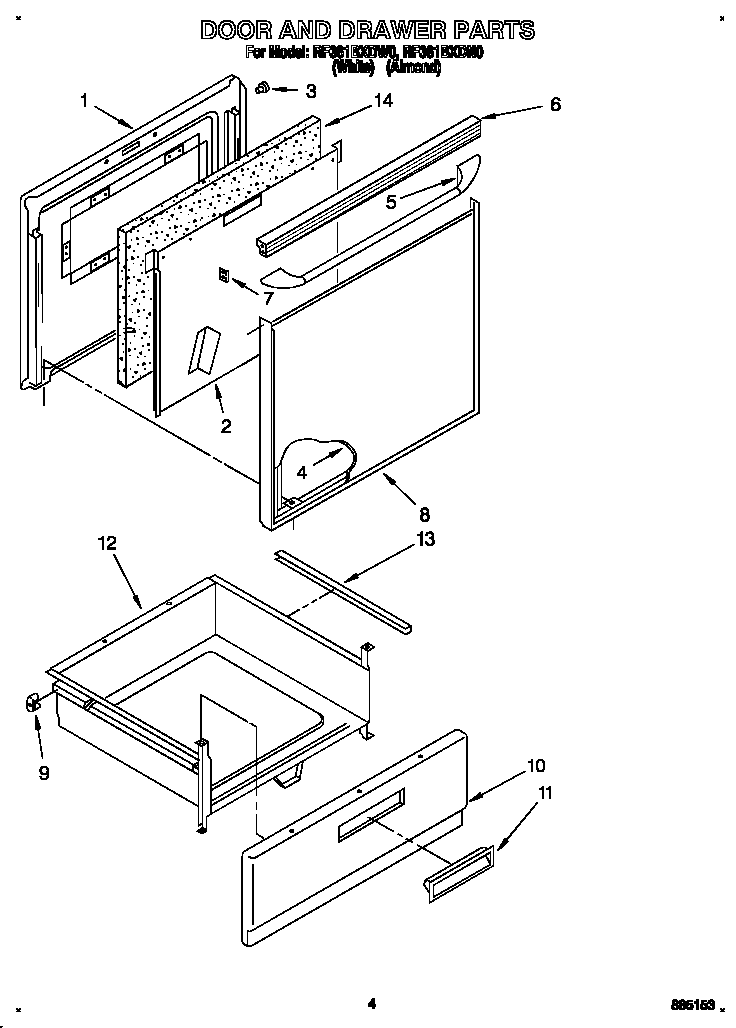 Whirlpool RF361BXDW0 door and drawer diagram