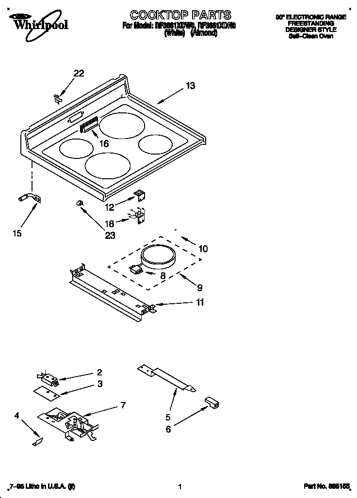 Whirlpool RF3661XDW0 cooktop diagram