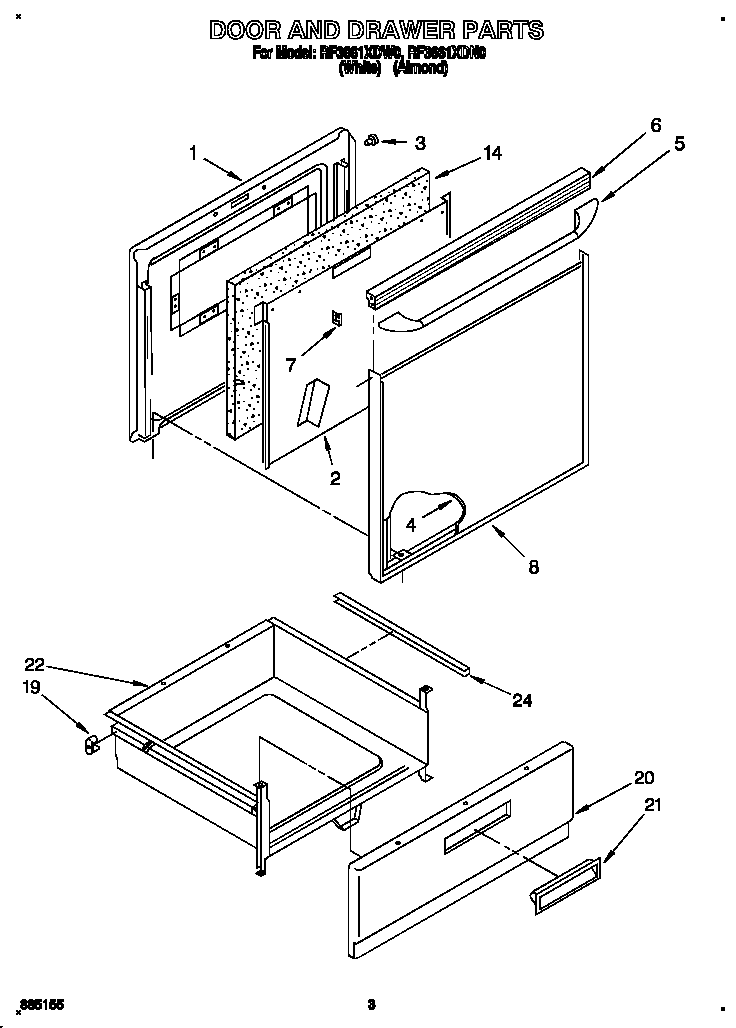 Whirlpool RF3661XDW0 door and drawer diagram