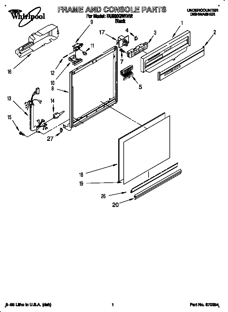 Whirlpool DU930QWDB2 frame and console diagram