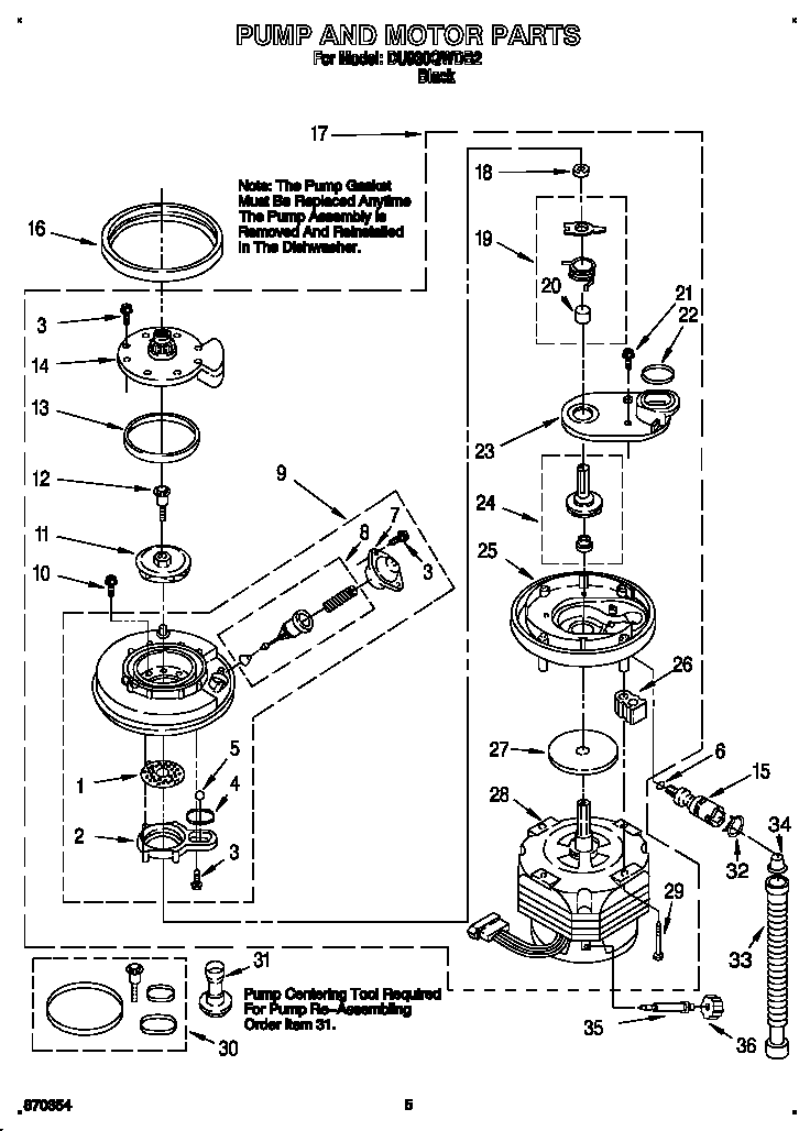 Whirlpool DU930QWDB2 pump and motor diagram