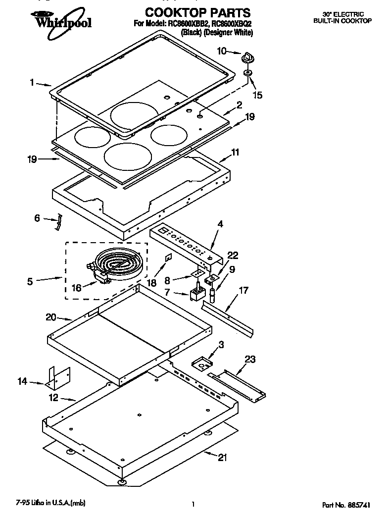 Whirlpool RC8600XBB2 cooktop diagram