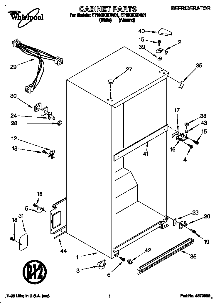 Whirlpool ET18GKXDW01 cabinet diagram