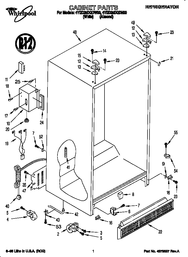 Whirlpool 4YED25DQDN00 cabinet diagram