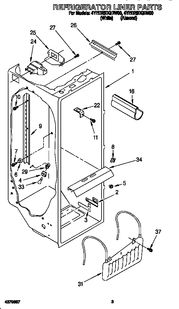 Whirlpool 4YED25DQDN00 refrigerator liner diagram