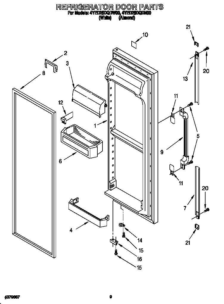 Whirlpool 4YED25DQDN00 refrigerator door diagram