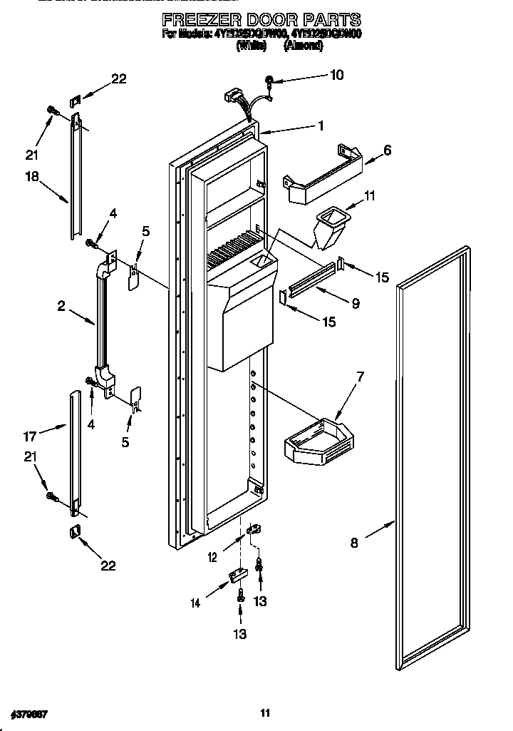 Whirlpool 4YED25DQDN00 freezer door diagram