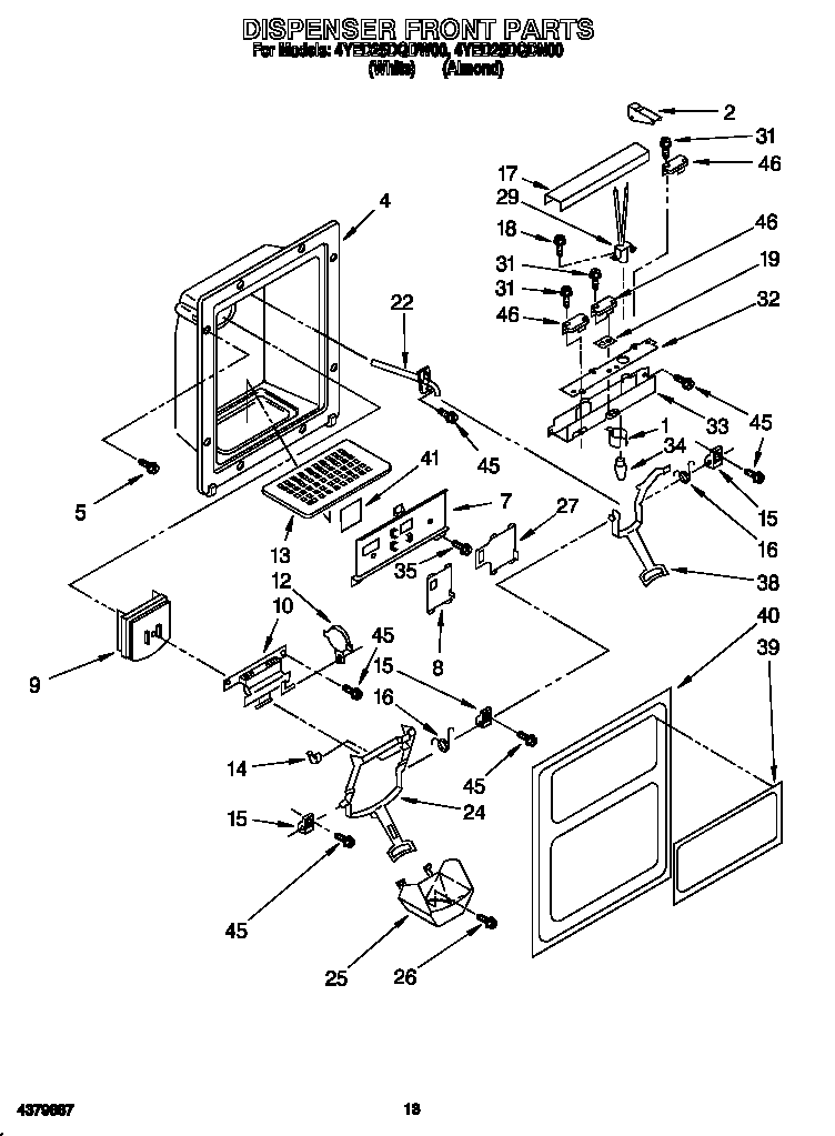 Whirlpool 4YED25DQDN00 dispenser front diagram