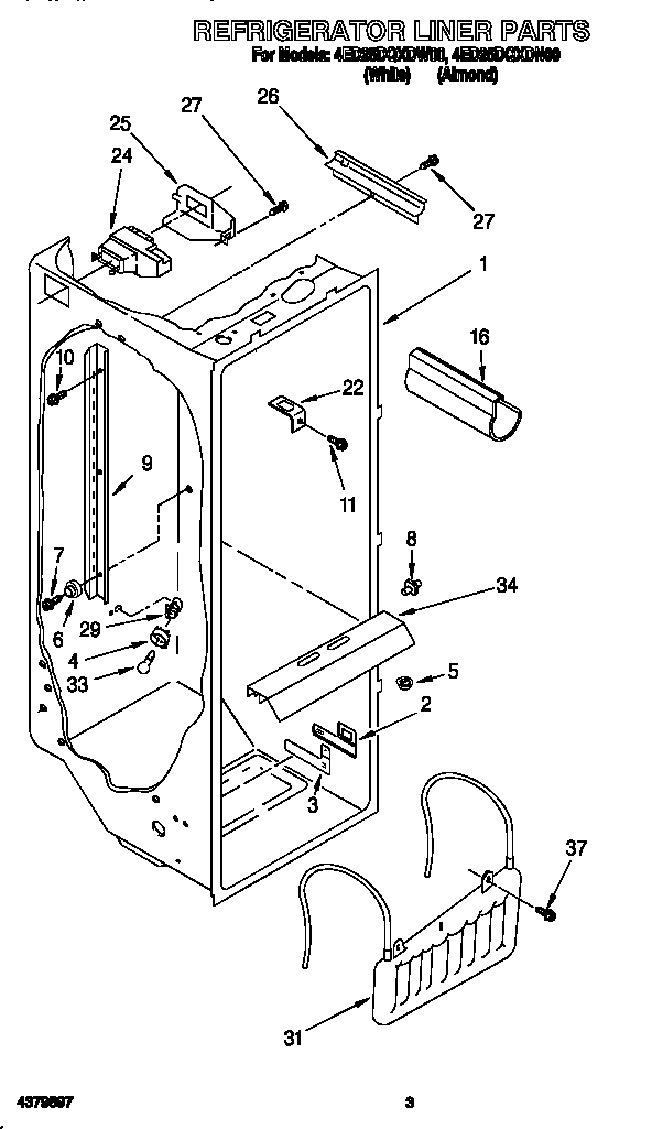 Whirlpool 4ED25DQXDN00 refrigerator liner diagram