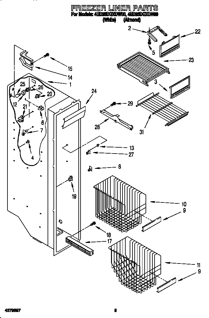 Whirlpool 4ED25DQXDN00 freezer liner diagram