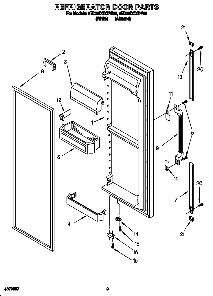 Whirlpool 4ED25DQXDN00 refrigerator door diagram