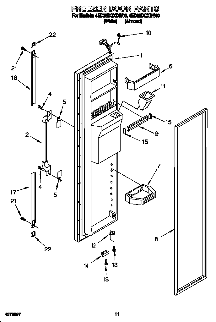 Whirlpool 4ED25DQXDN00 freezer door diagram