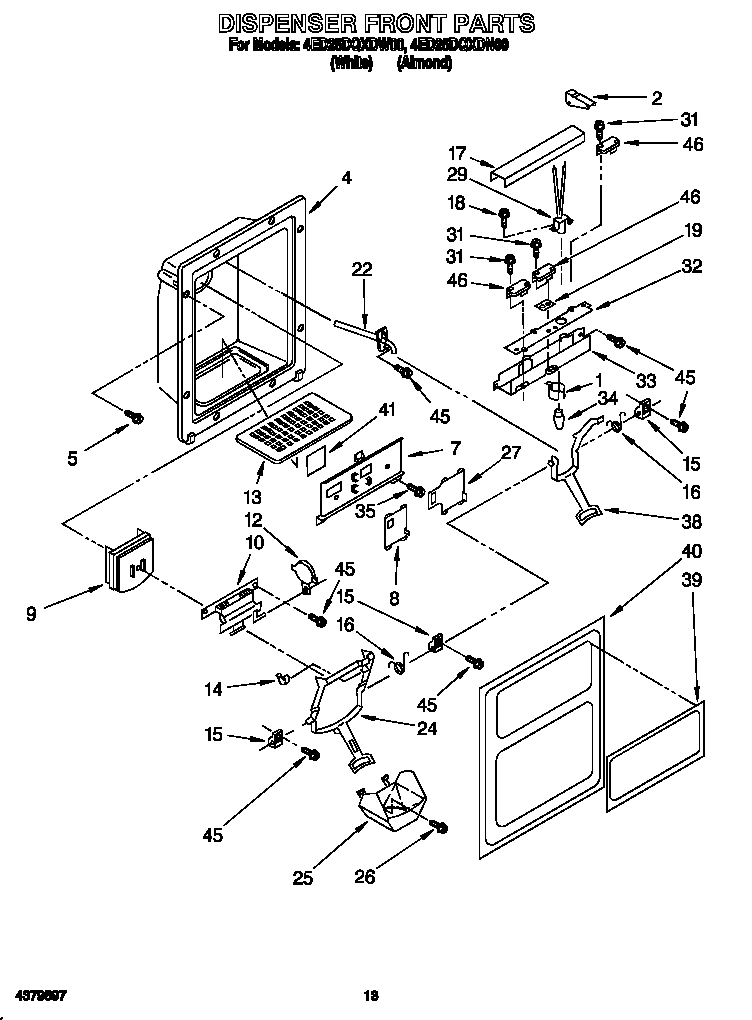 Whirlpool 4ED25DQXDN00 dispenser front diagram
