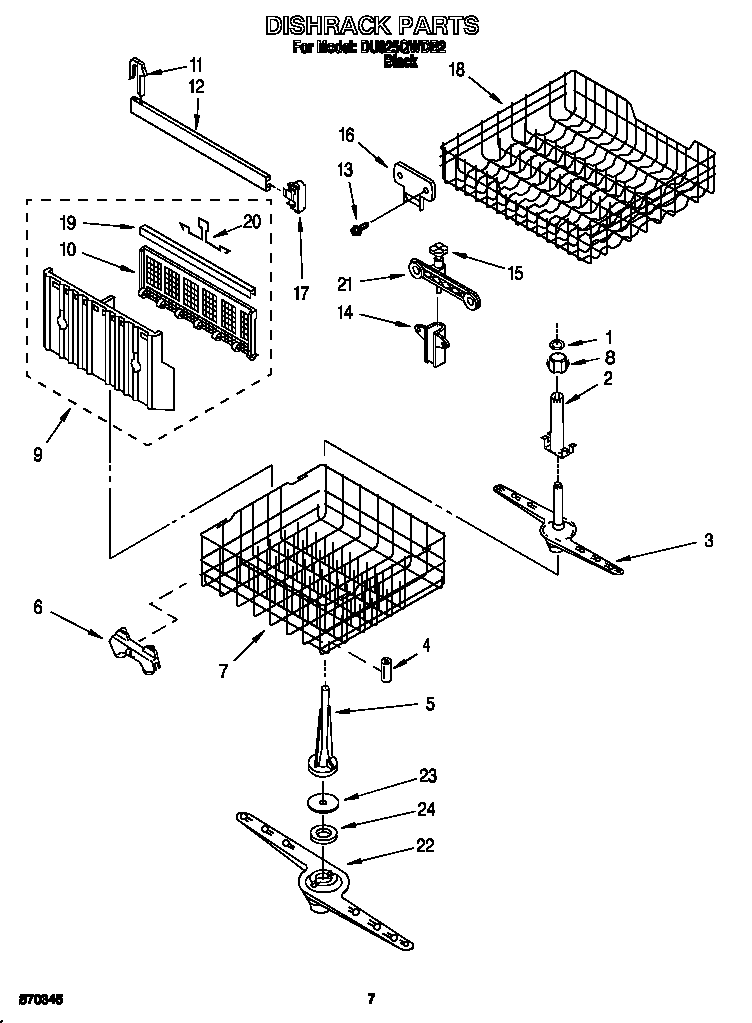 Whirlpool DU925QWDB2 dishrack diagram