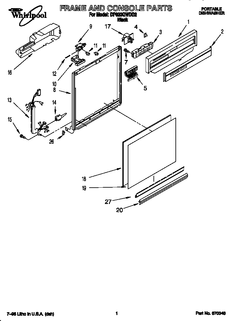Whirlpool DP920QWDB2 frame and console diagram