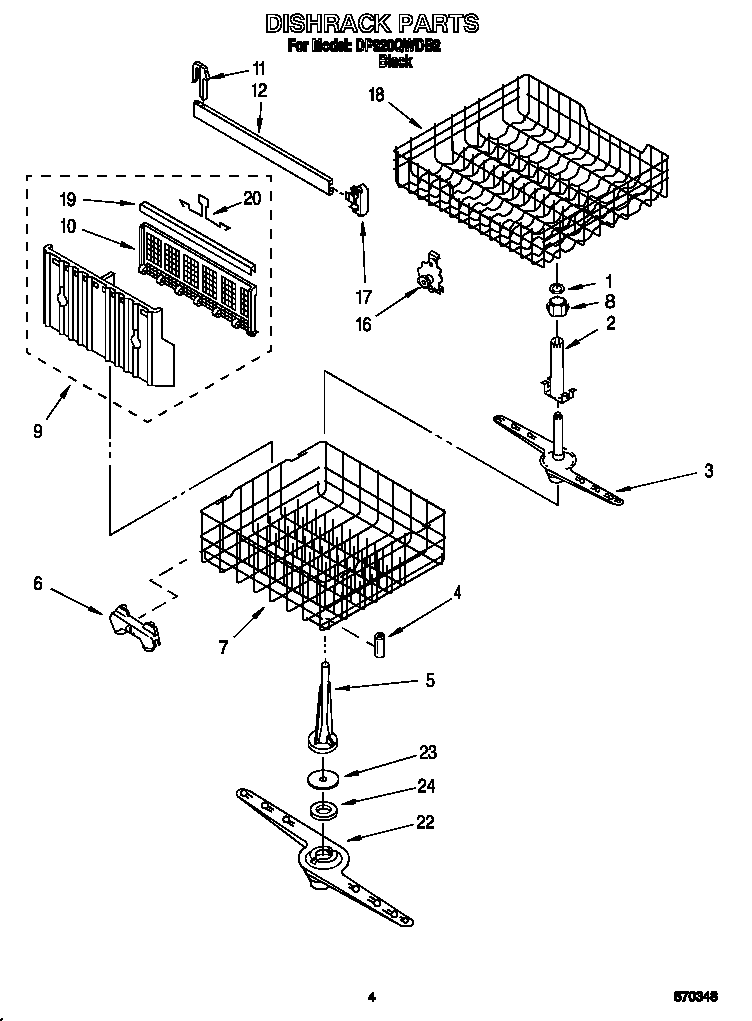 Whirlpool DP920QWDB2 dishrack diagram
