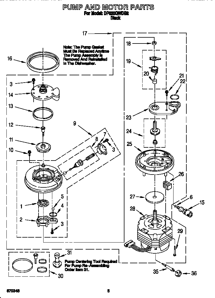 Whirlpool DP920QWDB2 pump and motor diagram