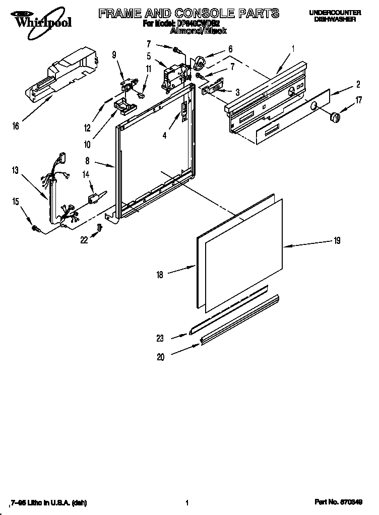 Whirlpool DP840CWDB2 frame and console diagram