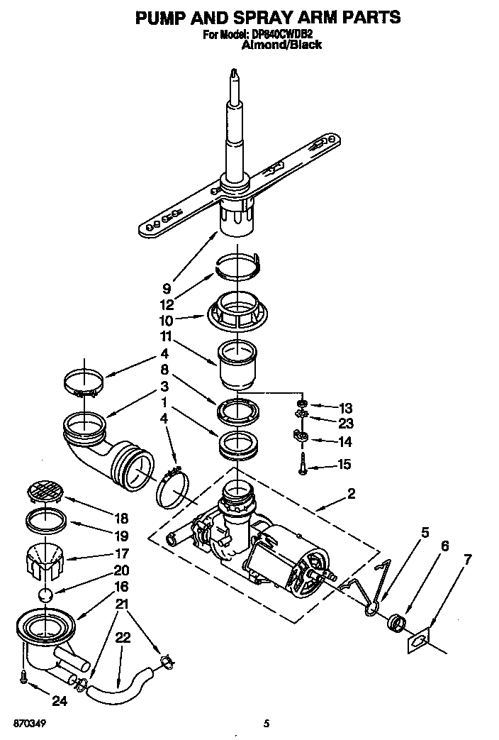 Whirlpool DP840CWDB2 pump and spray arm diagram