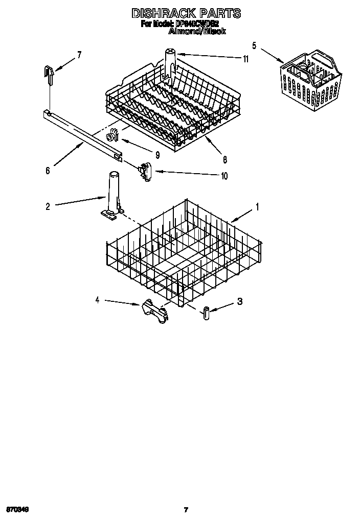 Whirlpool DP840CWDB2 dishrack diagram