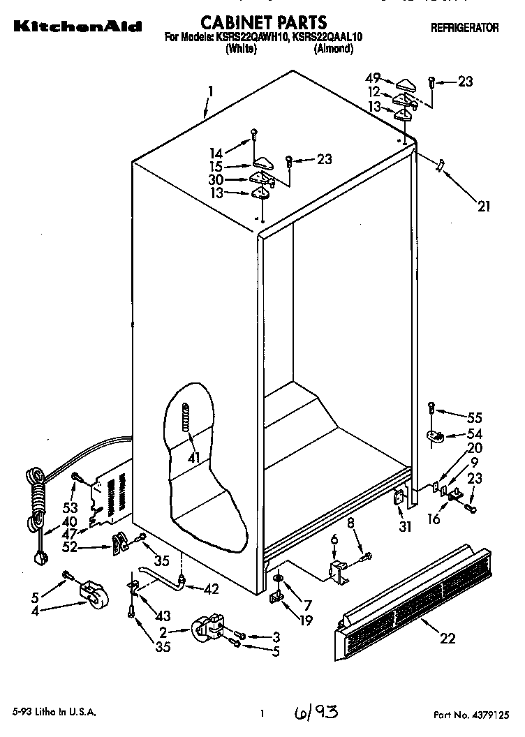 KitchenAid KSRS22QAAL10 cabinet diagram
