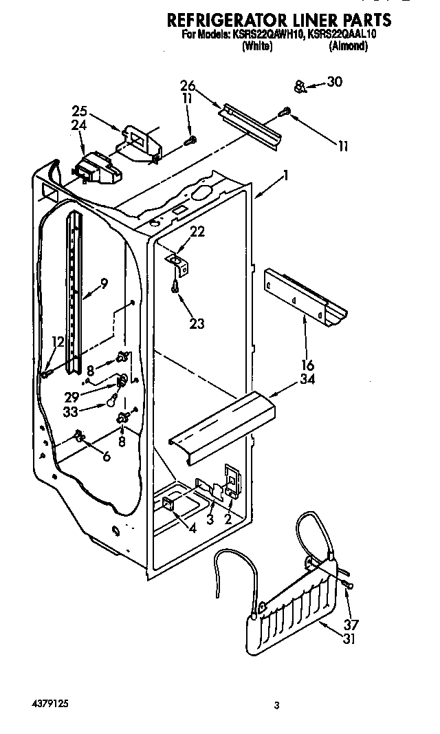 KitchenAid KSRS22QAAL10 refrigerator liner diagram