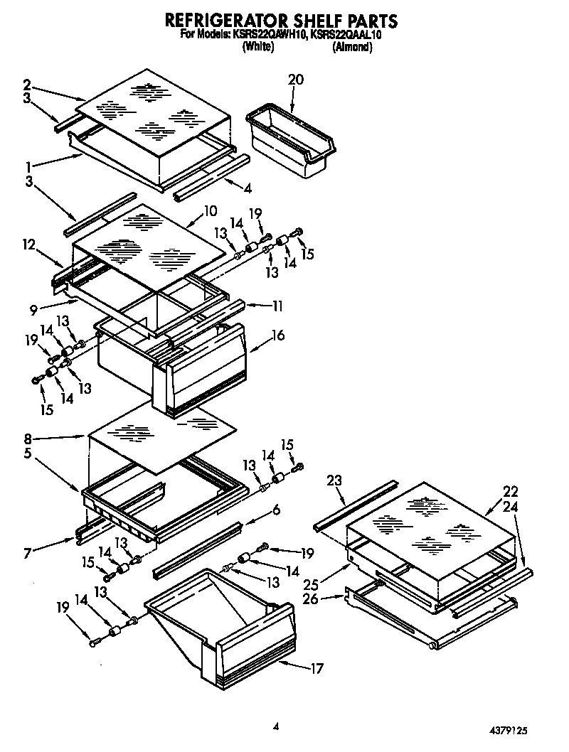 KitchenAid KSRS22QAAL10 refrigerator shelf diagram