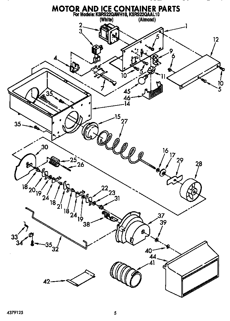 KitchenAid KSRS22QAAL10 motor and ice container diagram