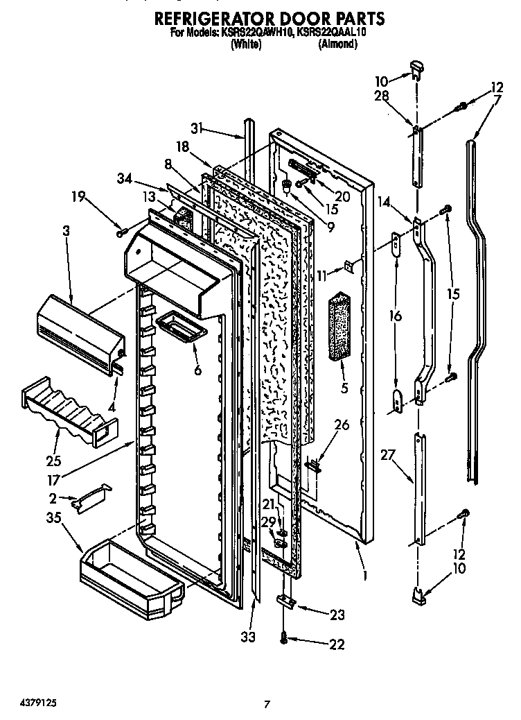 KitchenAid KSRS22QAAL10 refrigerator door diagram