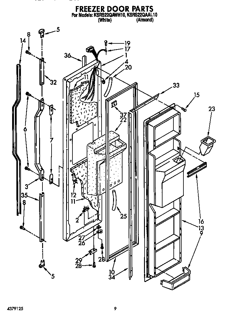 KitchenAid KSRS22QAAL10 freezer door diagram
