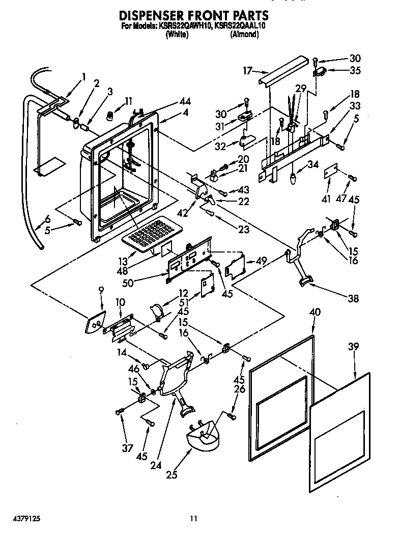 KitchenAid KSRS22QAAL10 dispenser front diagram