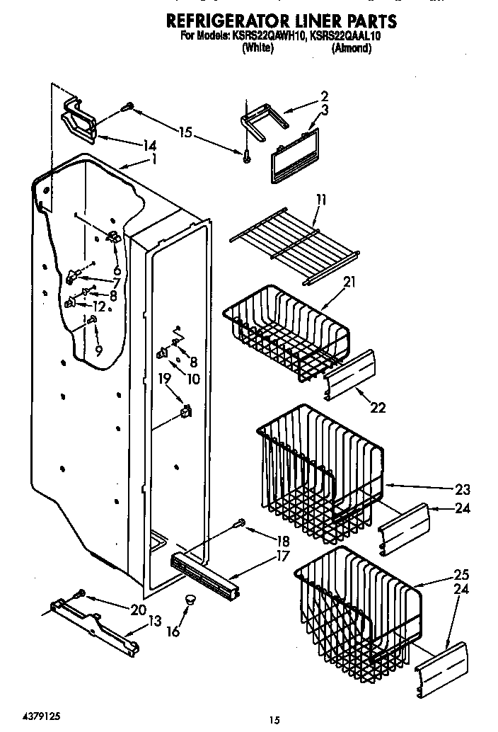 KitchenAid KSRS22QAAL10 refrigerator liner diagram
