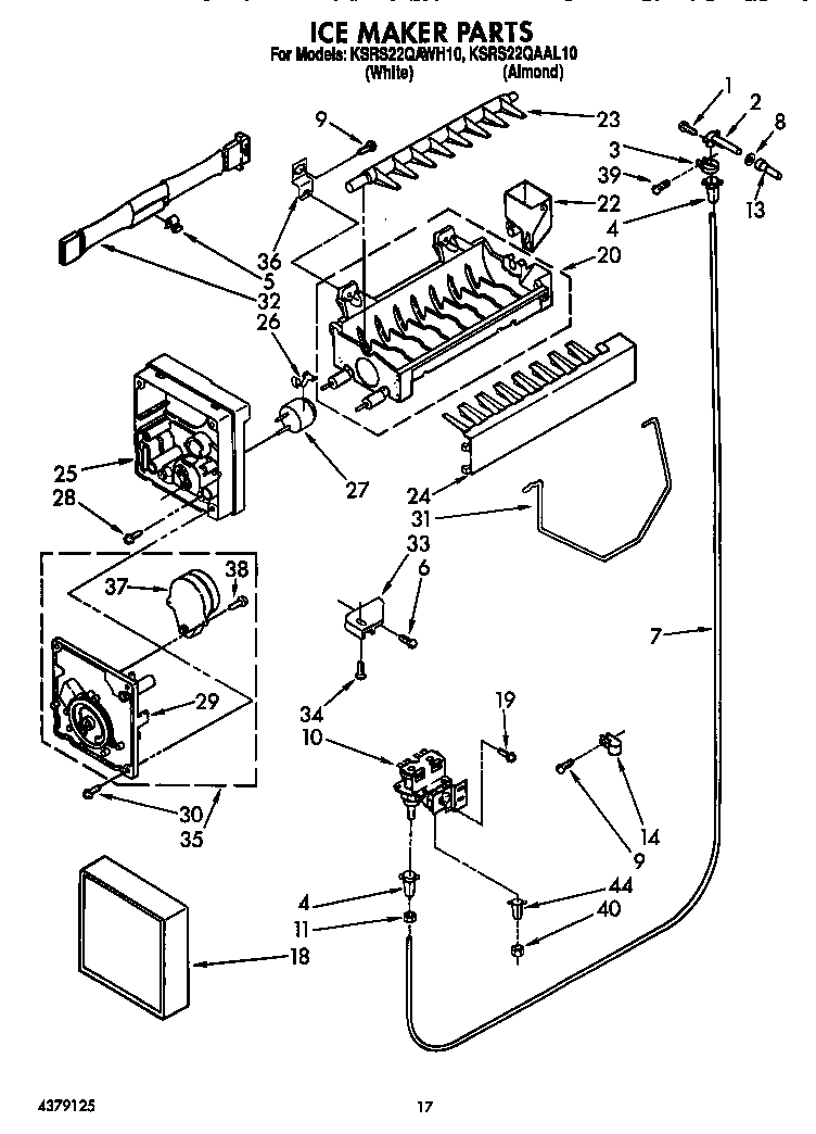 KitchenAid KSRS22QAAL10 ice maker diagram