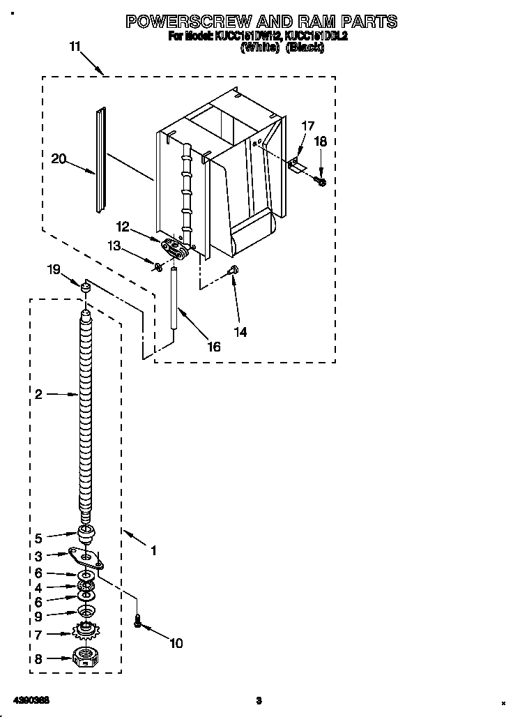 KitchenAid KUCC151DWH2 powerscrew and ram diagram