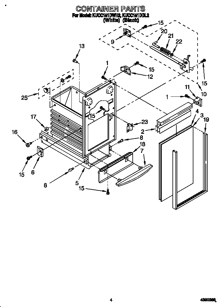 KitchenAid KUCC151DWH2 container diagram
